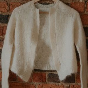 Super Soft Ivory Delicate Hand Knit Wool Angora Wool Cardigan